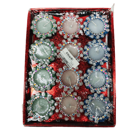 Diya w/ Wax and Rhinestones - PD18 - 12pcs