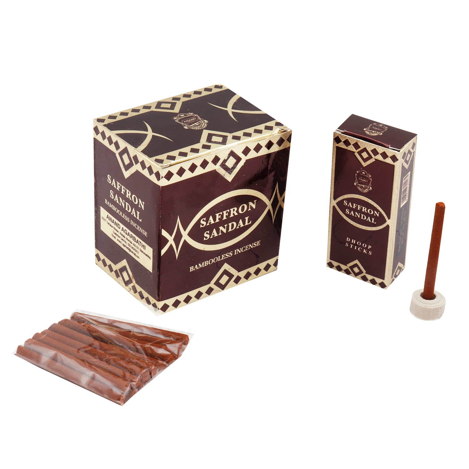 Saffron Sandal Bambooless Incense - 15 Sticks × 6 Packs - Anand