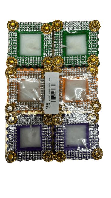 Square Diya w/ Rhinestone & w/ wax