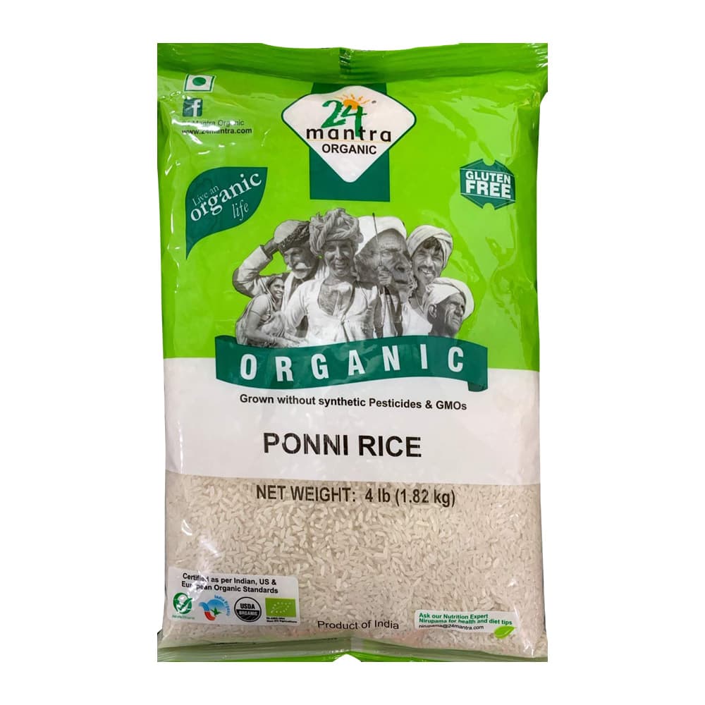 Organic Ponni Raw Rice - 4 lb - 24 Mantra